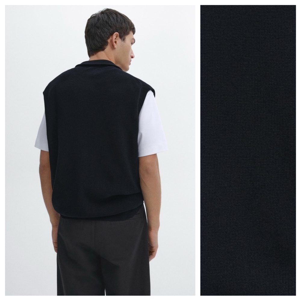 NWT. Massimo Dutti Navy Blue Cotton Knit Vest with Zipper. Size L. - Picture 2 of 6